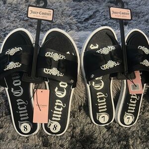 Juicy Couture Black Slide Sandals with Rhinestone Detail